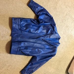 Women blue leather jacket